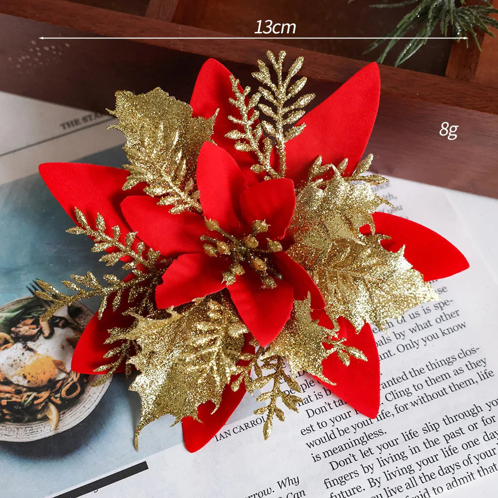 Artificial Allium Flowers (Flocked Fabric, Powdered) - Christmas Decoration Accessories for Tree Trimming & Wreath Decoration Oasis Select Red Gold 10PCS