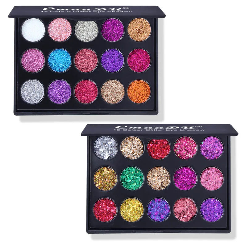 CmaaDu 15 Colors Gold Scallion Powder Diamond Glitter Eyeshadow Tray Shimmering Dazzling Universal Waterproof Easy to Color Oasis Select