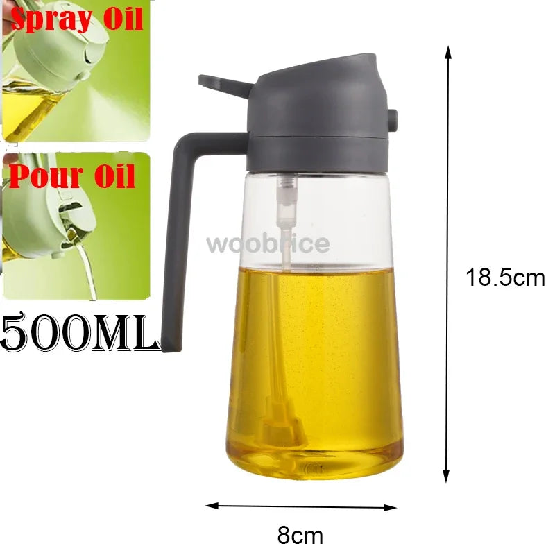 2in1 Oils Sprayer Olive Oil Spray Plastic Bottle Vinegar Dispenser Kitchen Oil Diffuser Accessories Camping Baking Pic Oasis Select 2use grey 500ml