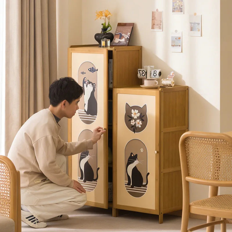 Bookshelf Floor-to-ceiling simple living room Small storage cabinet Household storage cabinet With door Crack storage cabinet Oasis Select
