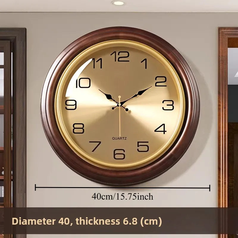 Solid Wood Clock Light Luxury Artistic Sophistication Retro American Style Living Room Wall Hanging Wall Hanging Watch Oasis Select Classic Diameter 40cm