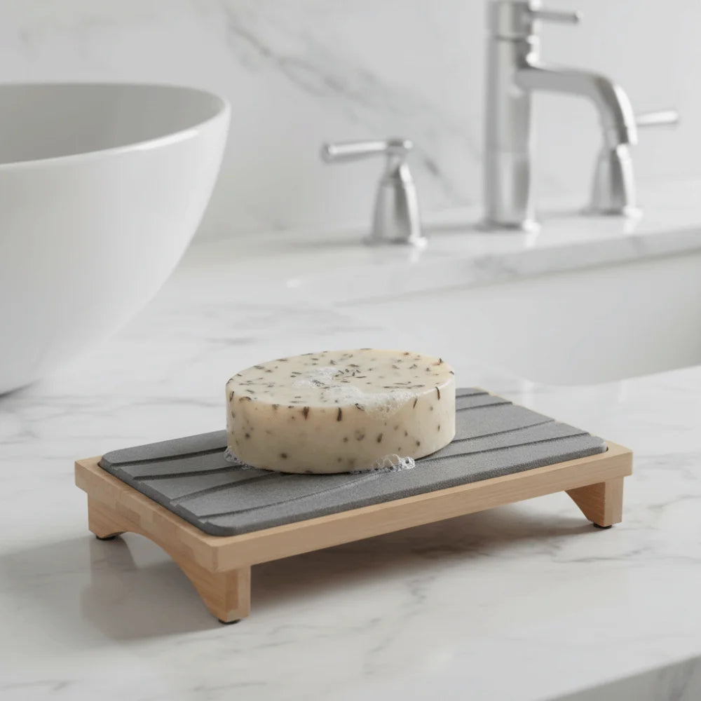 Diatomaceous Earth Drain Mat | Quick-Dry Stone Tray & Bamboo Rack