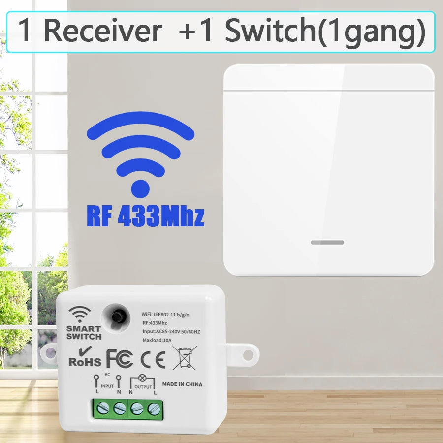 433MHz Wireless Wall Switch 1/2/3 Gang + RF Remote 110V/220V Wireless RF Wall Switch Oasis Select 1 Receiver 1Switch