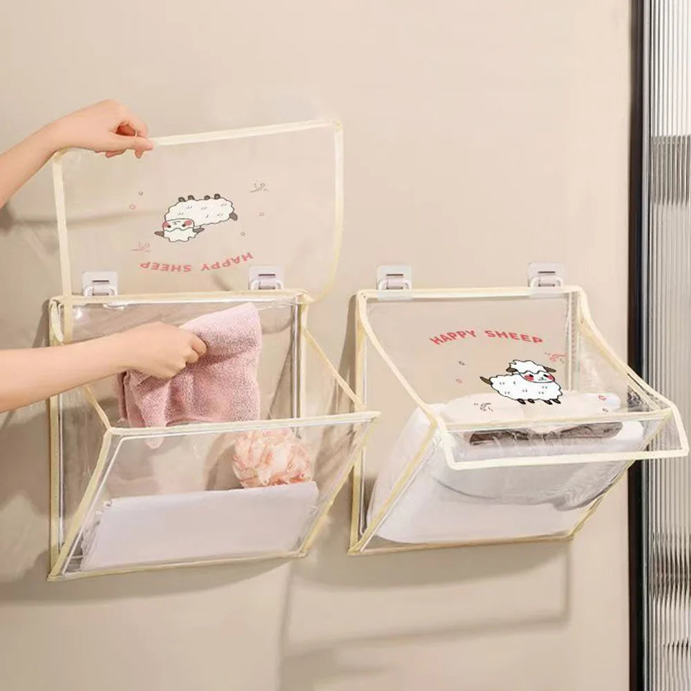 Waterproof Bathroom Hanging Storage Bag Punch-free Foldable Shower Clothes Organizer with Cute Sheep Pattern Oasis Select