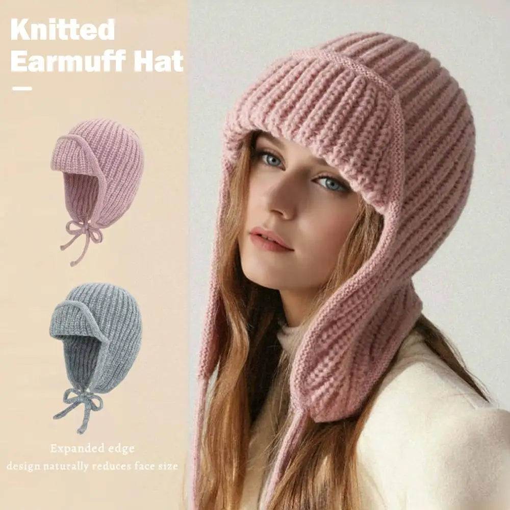 Warm Knit Trapper Hats for Women Ushanka Hat Knit Aviator Hat with Ear Flap Russian Hat for Winter Stocking Cap Beanie with Tie Oasis Select