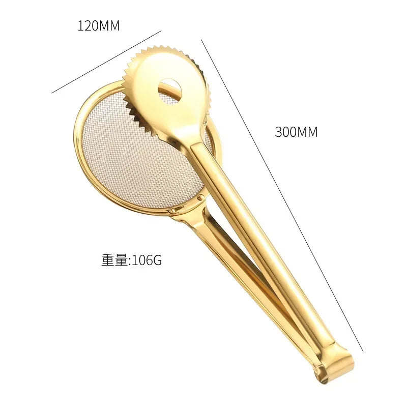 Gold Stainless Steel Food Clip Fried Food Clip Creative Steak Drain Filter with Filter Mesh Leakage Kitchen Tools Oasis Select A