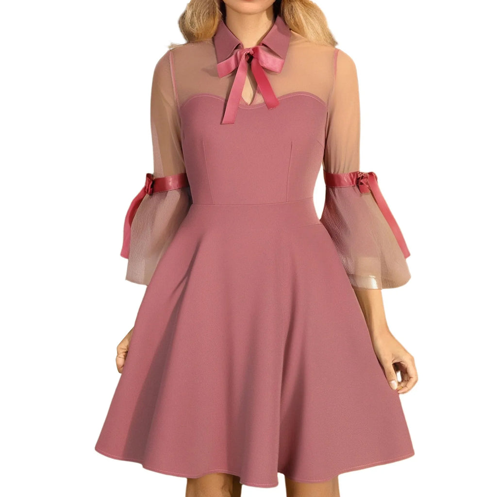 Retro Floral Embroidered Mesh Long Sleeve Mini Dress | Women Vintage Mini Dress Oasis Select