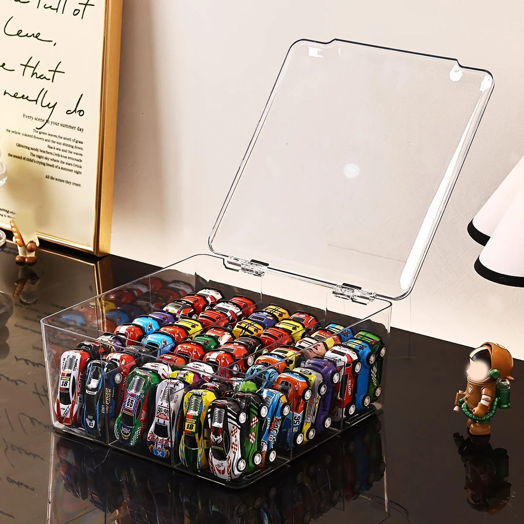 1pc Transparent/Semi Transparent Black Flip Cover Toy Car Model Storage Box, Large Capacity Suitable for Hot Wheels Display Box Oasis Select