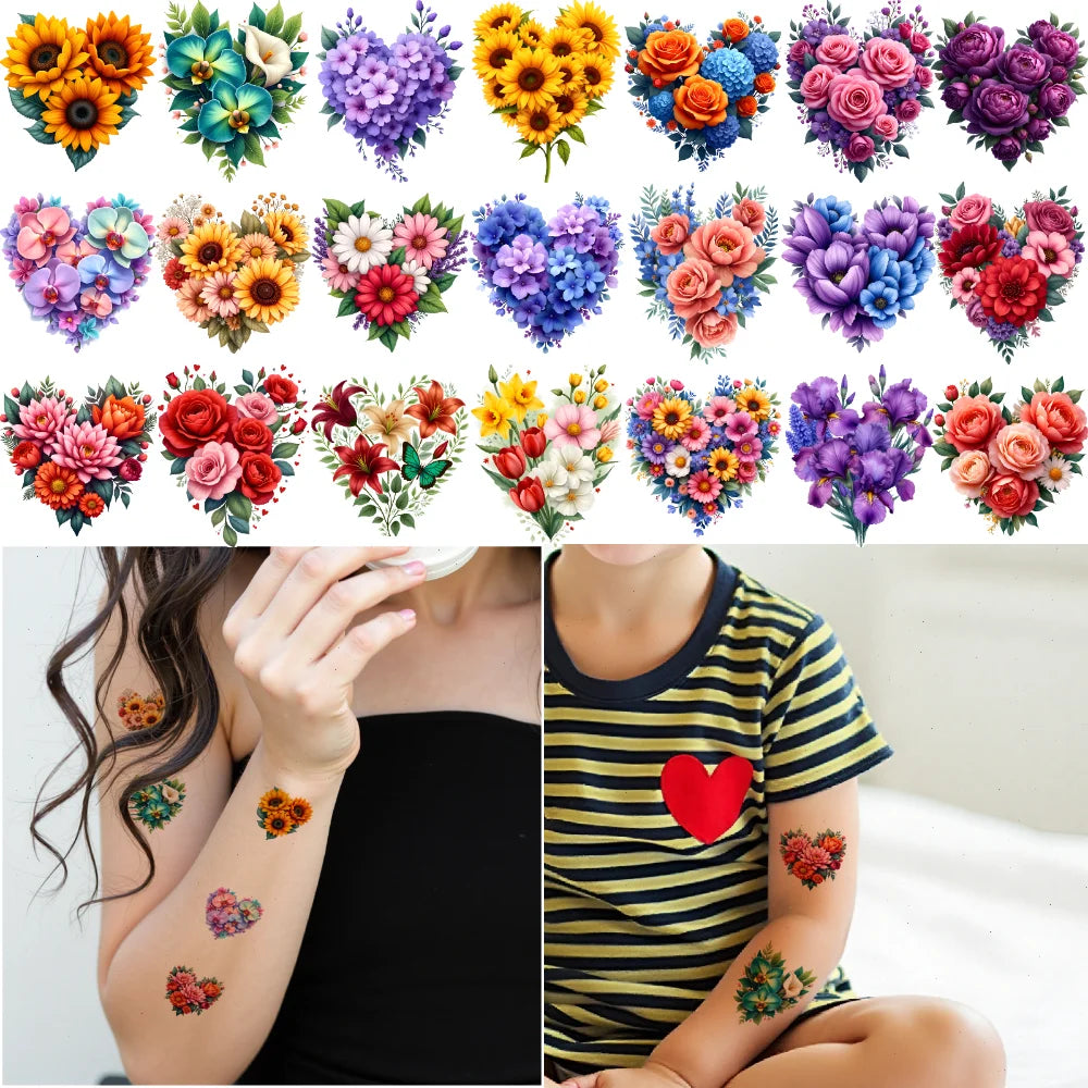 63-Piece Floral & Heart Temporary Tattoo Stickers for Adults