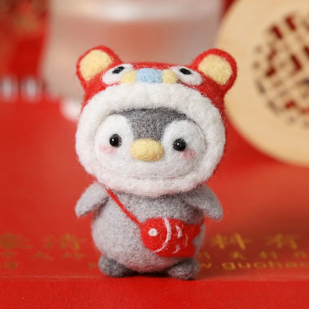 Cute Not Finished Wool Felting Kit Cartoon Cute Penguin Needle Felting Kit Handmade DIY Felting Starter Kit Oasis Select 04