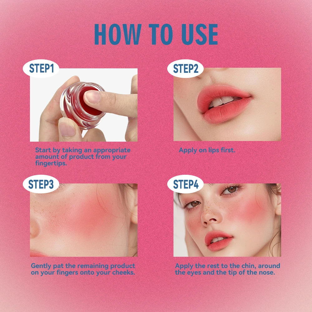 Lakerain Lip & Cheek Pudding Pot Natural Cheek Face Lip 2 IN 1 Waterproof Blusher High Color Rendering Smooth Brightening Oasis Select