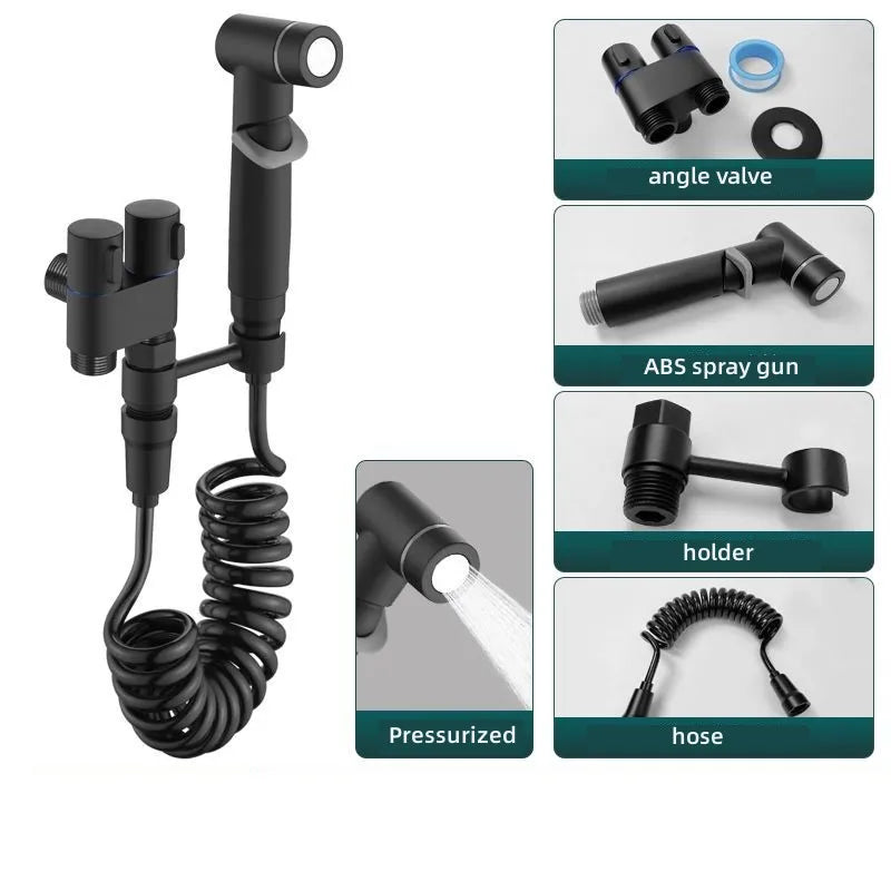 Toilet Cleaning Bidet Toilet Sprayer Set Water Portable Handheld Bidet Sprayer Shower Double Outlet Angle Valve Accessories Oasis Select black