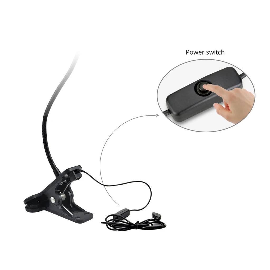 360 Degrees Flexible Desk Lamp with Holder Clip USB Power Lamp Reading Book Light Clip-On Cable With On Off Switch Night Light Oasis Select