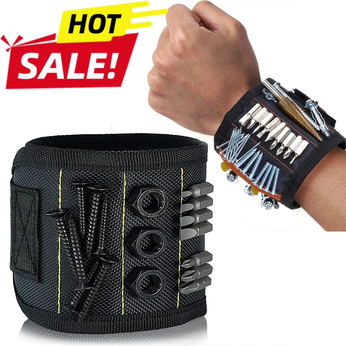Strong Magnetic Wristband Portable Tool Bag Electrician Adjustable Wrist Belt for Holding Screws Nails Drilling Bits Bolts Oasis Select