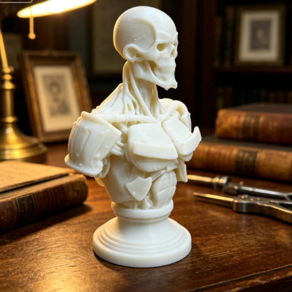 Cyberpunk Armored Skeleton Bust Figurines 3D Printed Skull Torso Statues Sci-Fi Tabletop Ornament Decor for Gaming Desktop Gifts Oasis Select