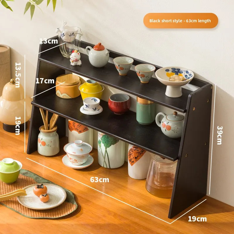 Desktop tea house walnut tea set rack teacup rack Bogu rack Chinese solid wood desktop tea table desktop storage Oasis Select Black 63 short