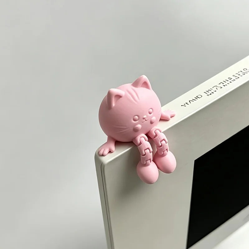 Cute Articulated Joint Cat Figurine Monitor Topper 3D Printing Kitten Desktop Ornament Mini Animal Statue Home Office Desk Decor Oasis Select