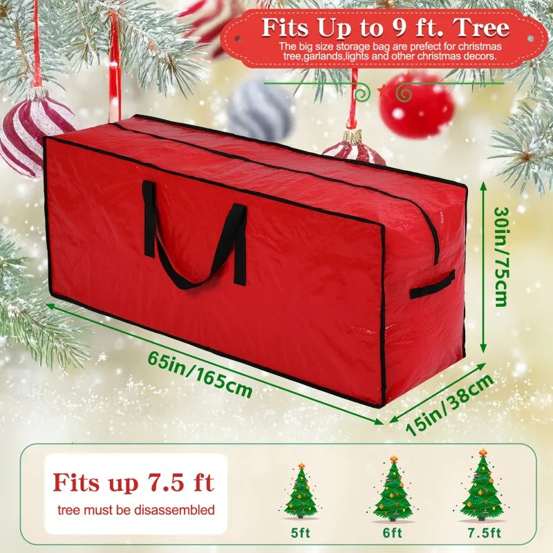 Christmas Tree Storage Bag for Up to 228.6cm Disassembled Trees with Reinforced Handles & Dual Zipper Dust & Moisture Protection Oasis Select 165cm red