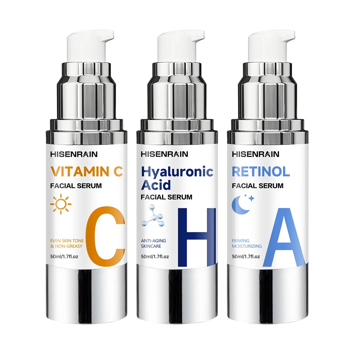 HISENRAIN AM PM Hyaluronic Acid Serum with Retinol And Noon VC 3-in-1 Brightening Anti-Aging Daily Skincare Treatment for Face. Oasis Select 50ml-ACH