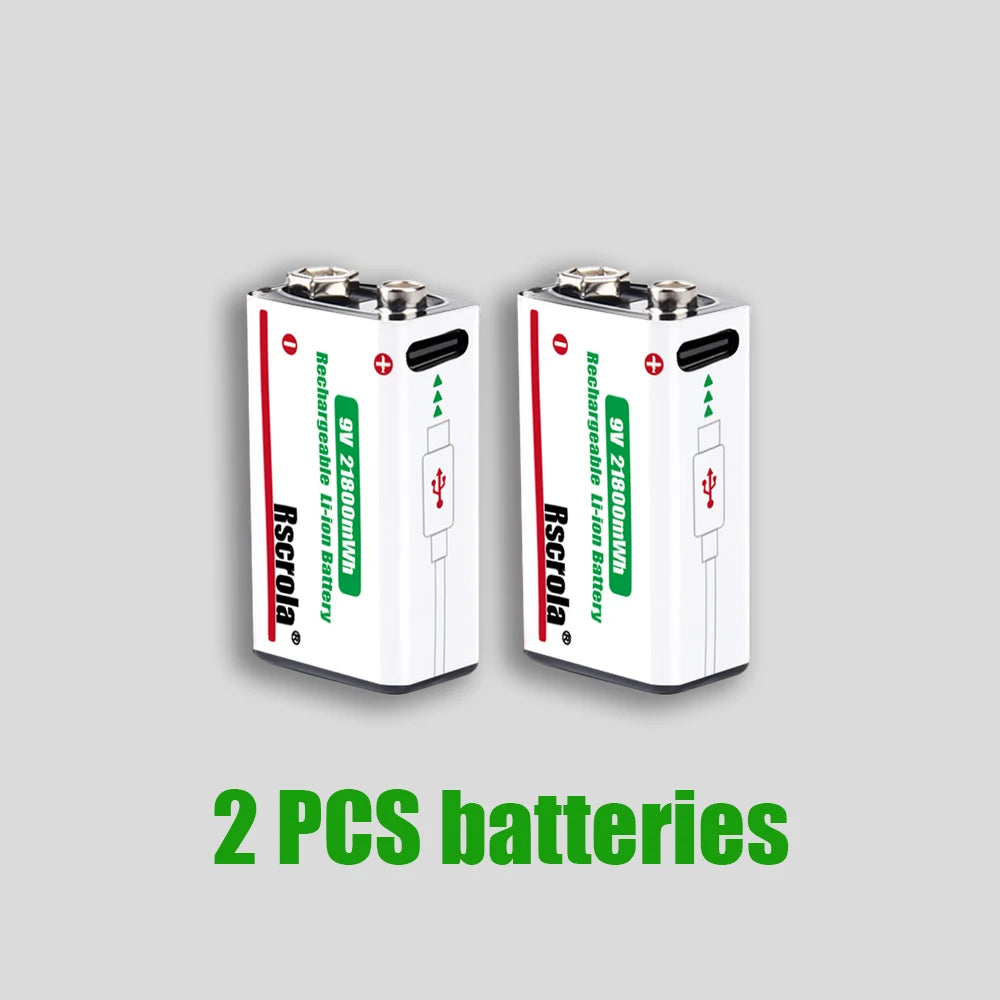 Long-Lasting 9V Lithium ion Rechargeable Battery 21800mWh High Capacity for Guitar Microphone Smoke Detector Pedal with Cable Oasis Select 2 PCS Batteries