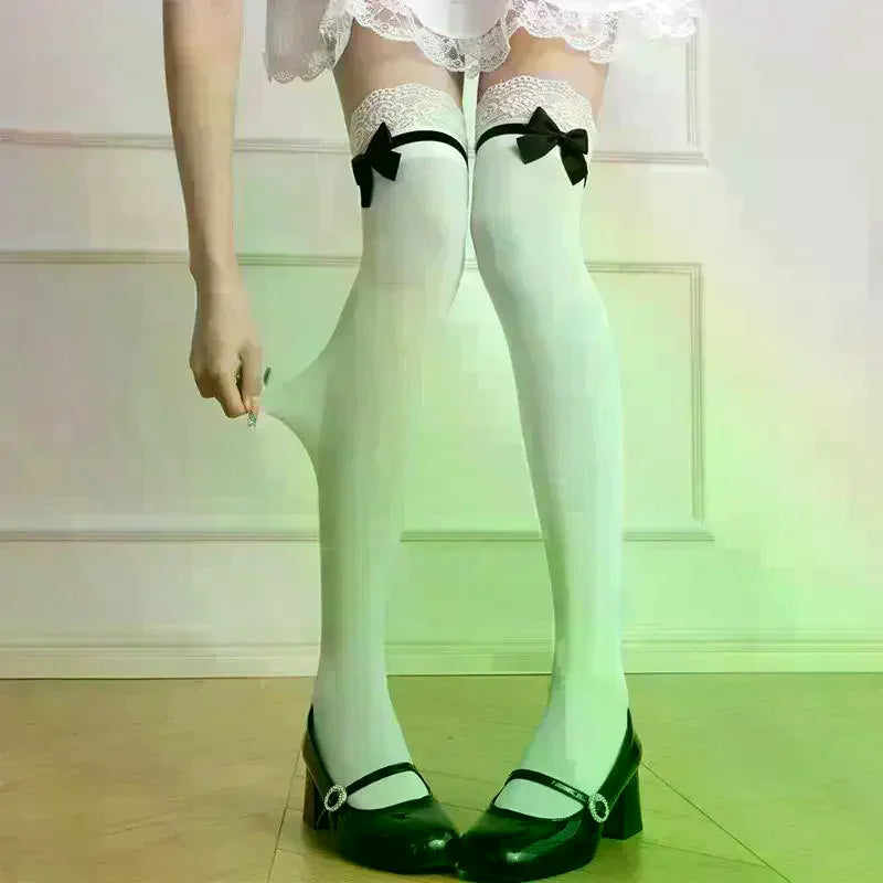 Sweet Lolita Lace Bow Over-Knee Socks | JK School Uniform Style Over-Knee Fashion Socks Oasis Select
