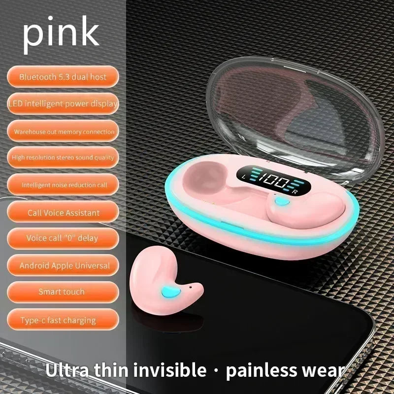 X55 Sleeping Earbuds Wireless Mini Headphones For Work TWS Bluetooth Earphone Stereo Hidden Headsets with Mic HD Call Waterproof Oasis Select Pink