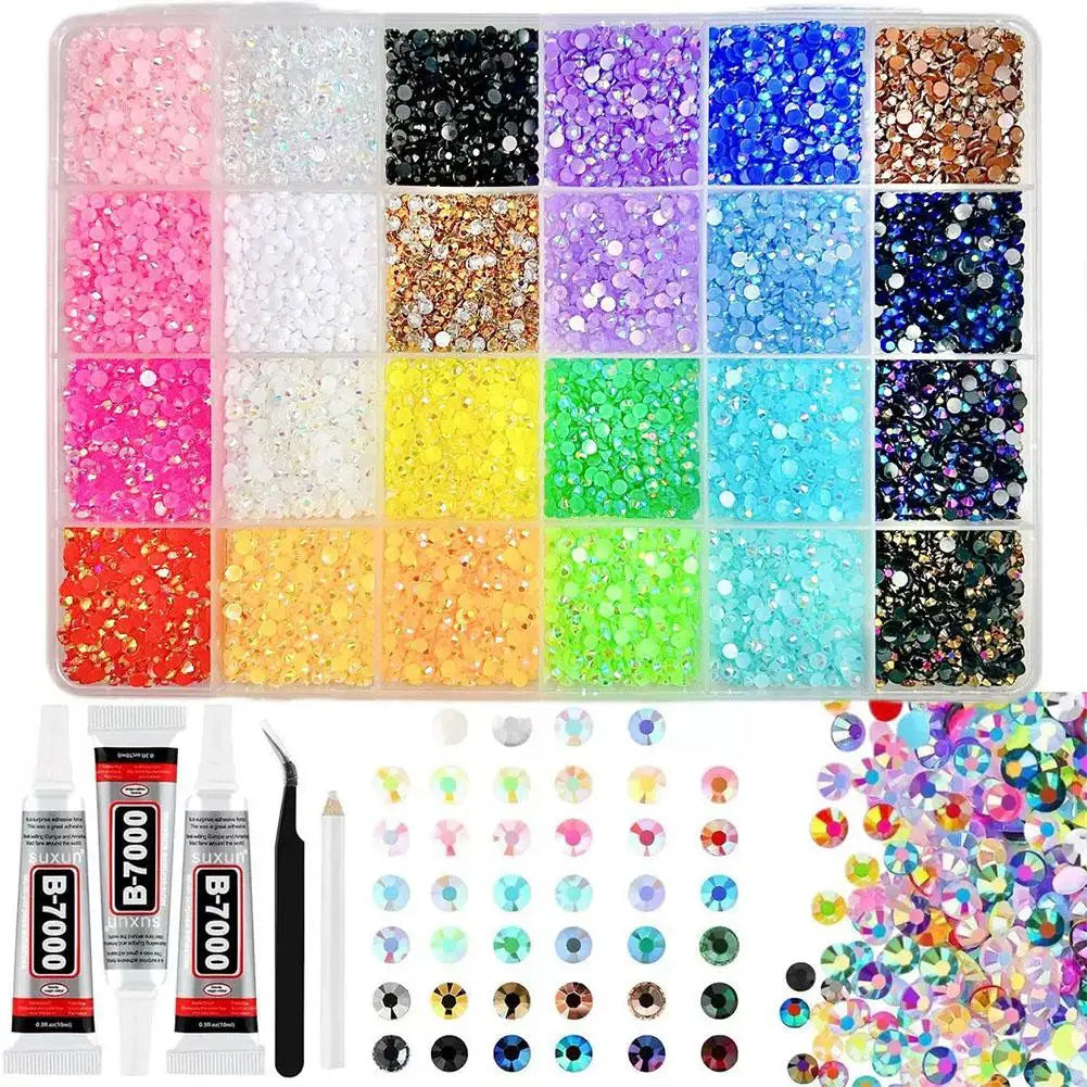 24/28 Girds Nail Charms, Nail Rhinestones Kit for Bedazzling, 3D Charms for Nails, Colorful Rhinestones Charms for Nails& Crafts Oasis Select A-24 grid kit