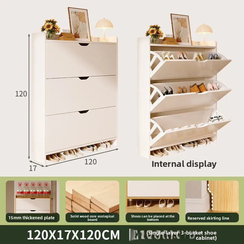 Solid wood shoe cabinet large-capacity multi-layer storage integrated of the home small narrow tipping bucket shoe Oasis Select Single layer 120 B