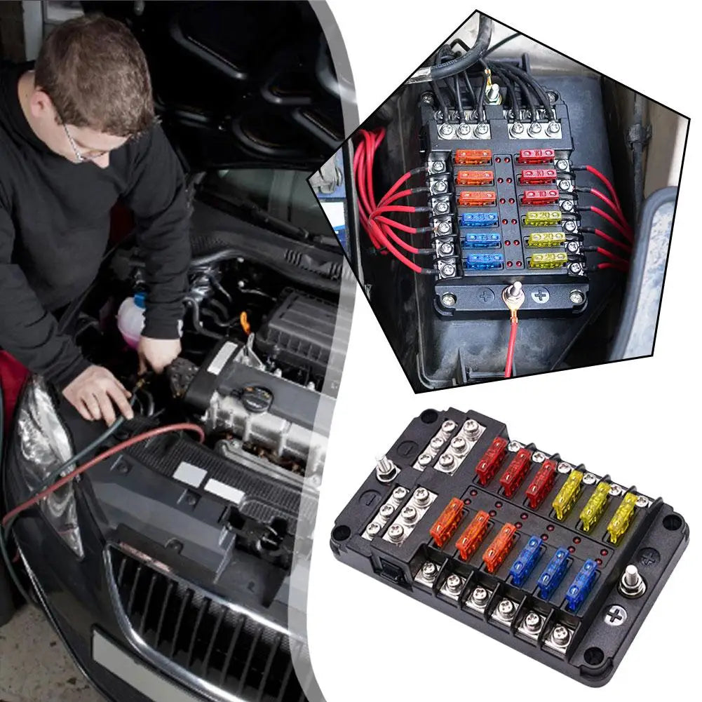2025 NEW 6/12 Ways Fuse Box LED Warning Indicator 12V 32V Power Distribution Panel Car Boat Fuse Box Holder With Plastic Cover Oasis Select