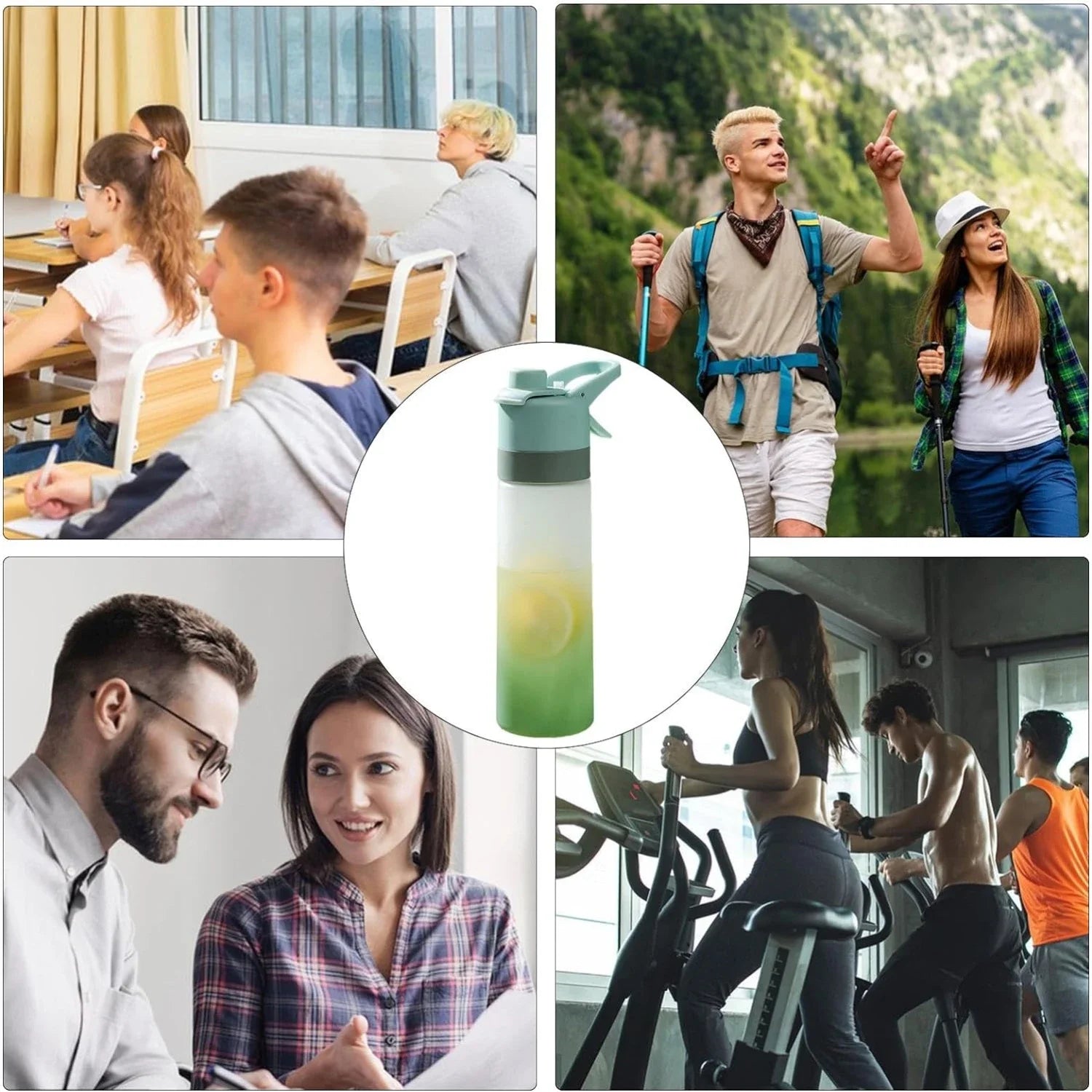 1-4PCS Large Capacity Spray Water Bottle with Straw Gradient Frosted Portable Outdoor Sports Travel Mist Sprayer Reusable Cup Oasis Select
