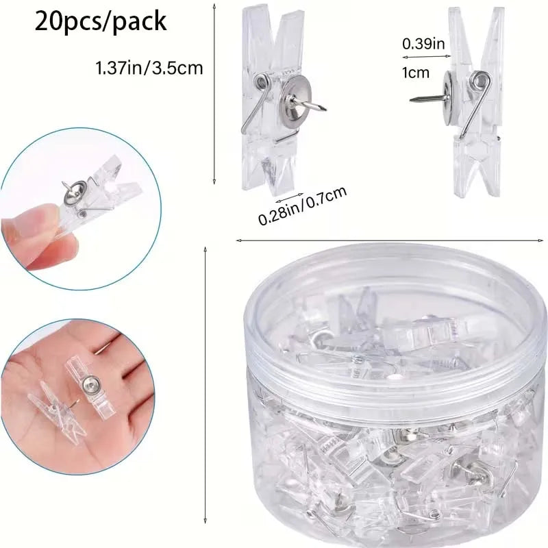 1Box 20pcs Portable Photo Clips Plastic Mini Spring Clear Clothes Pegs For Photo Paper Craft Clips Clothespin Party Oasis Select WHITE