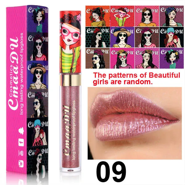 Metallic Pearlescent Shimmer Lip Gloss Lipstick Glitter Lip Glaze Long-Lasting Waterproof Not Transferable High Pigment Y2K Gift Oasis Select 09
