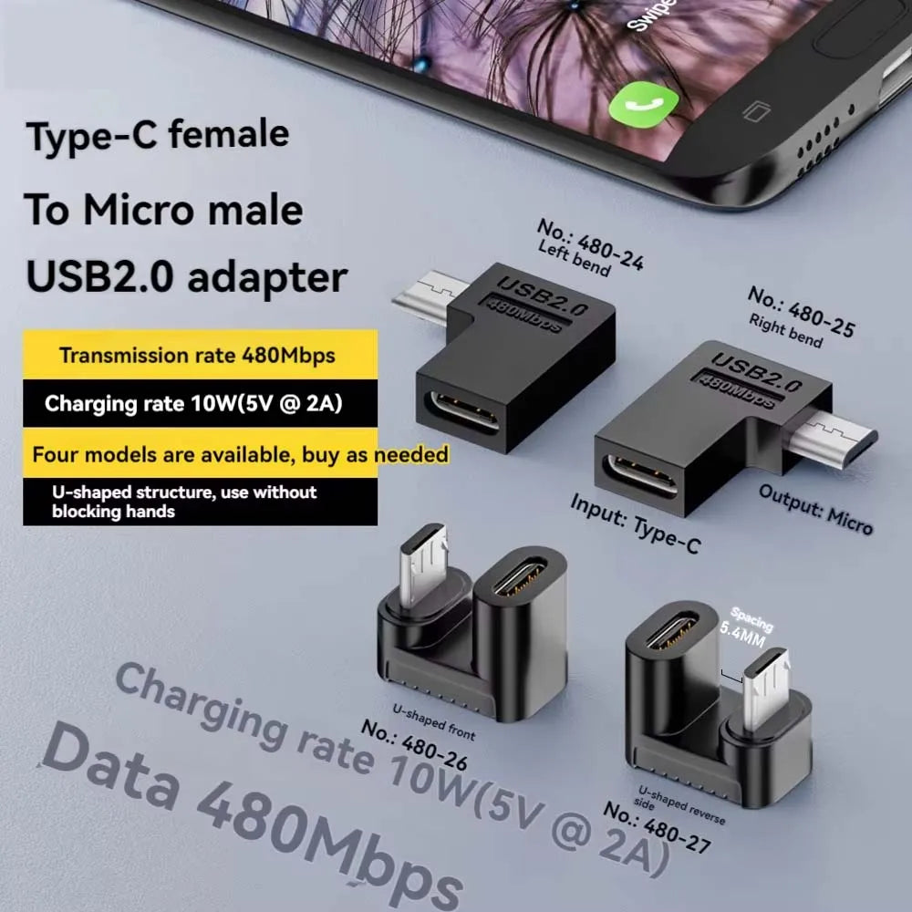 90° USB-C to Micro USB Adapter – 480Mbps & 10W Fast Charge USB Adapter Oasis Select