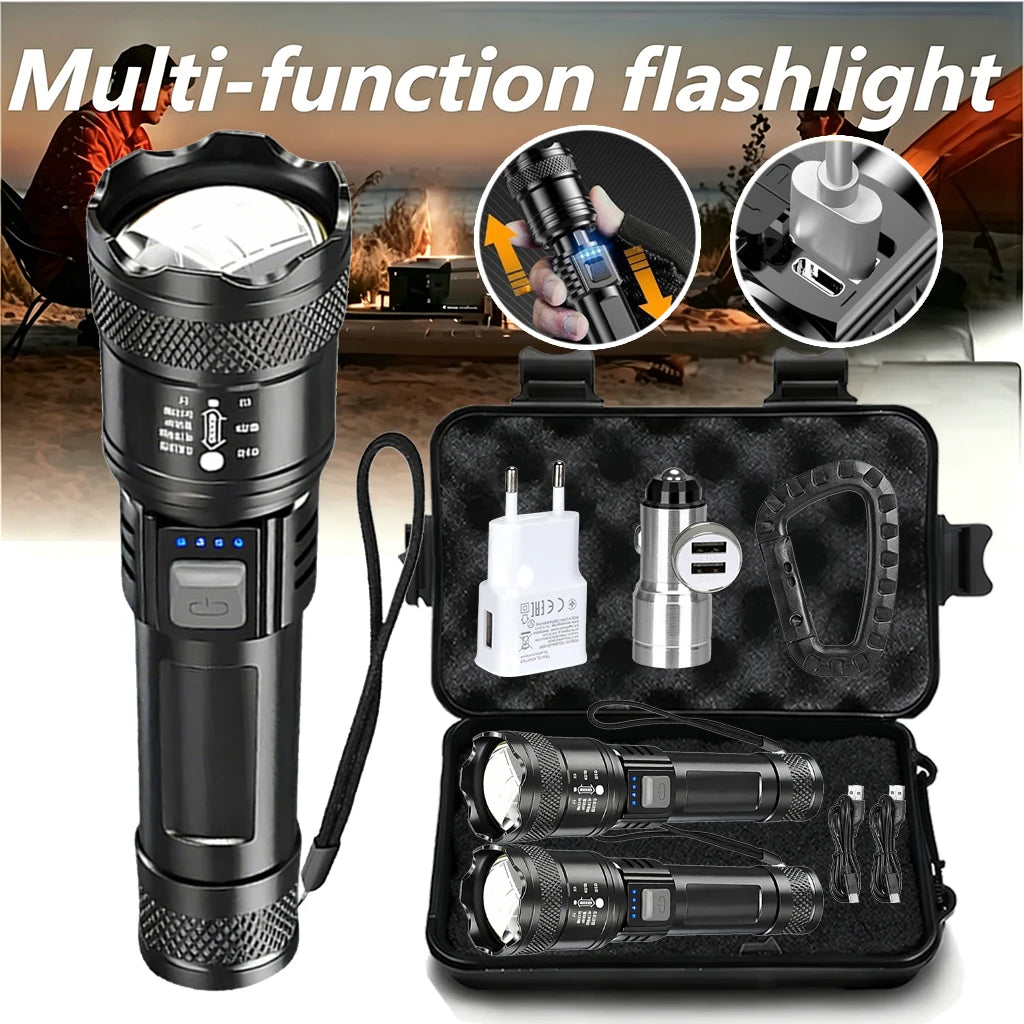 ZHIYU 2000LM Tactical LED Flashlight USB-C Rechargeable Zoom Torch