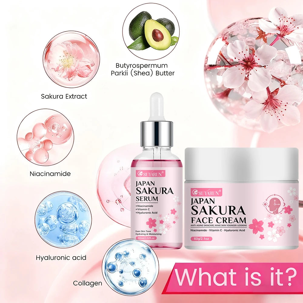 Cherry Blossom Moisturizing Cream & Serum Skincare Set Skincare Gift Set Oasis Select