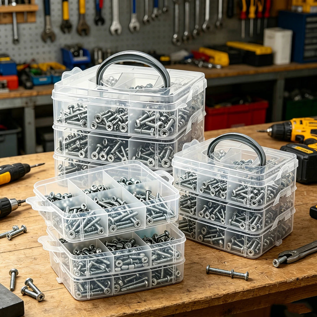 2pcs stackable plastic hardware accessory storage boxe multi-layer combination bolt part sorting box portable toolbox household Oasis Select