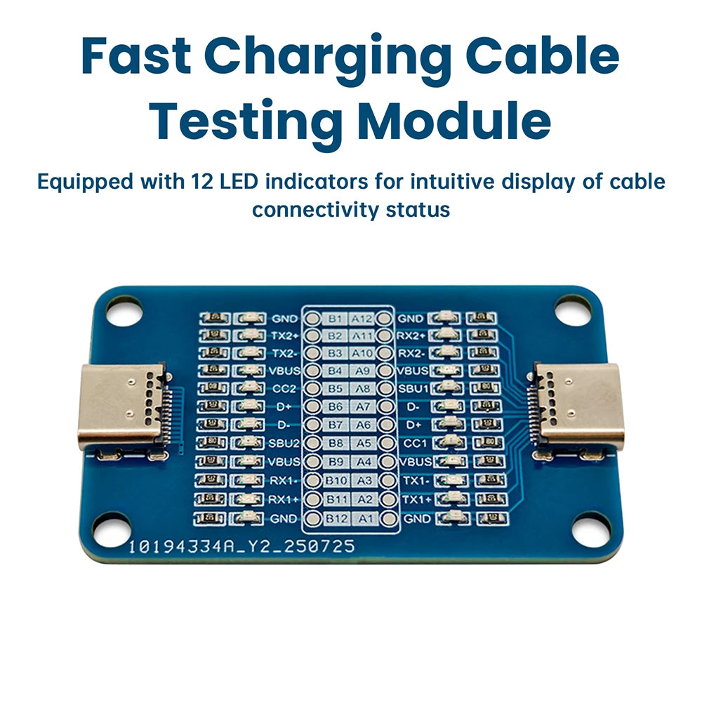 Dual-headed Type-C Fast Charging Cable Testing Module Type C to Type C Cable Testing Module Portable LED Indicator Cable Tester Oasis Select