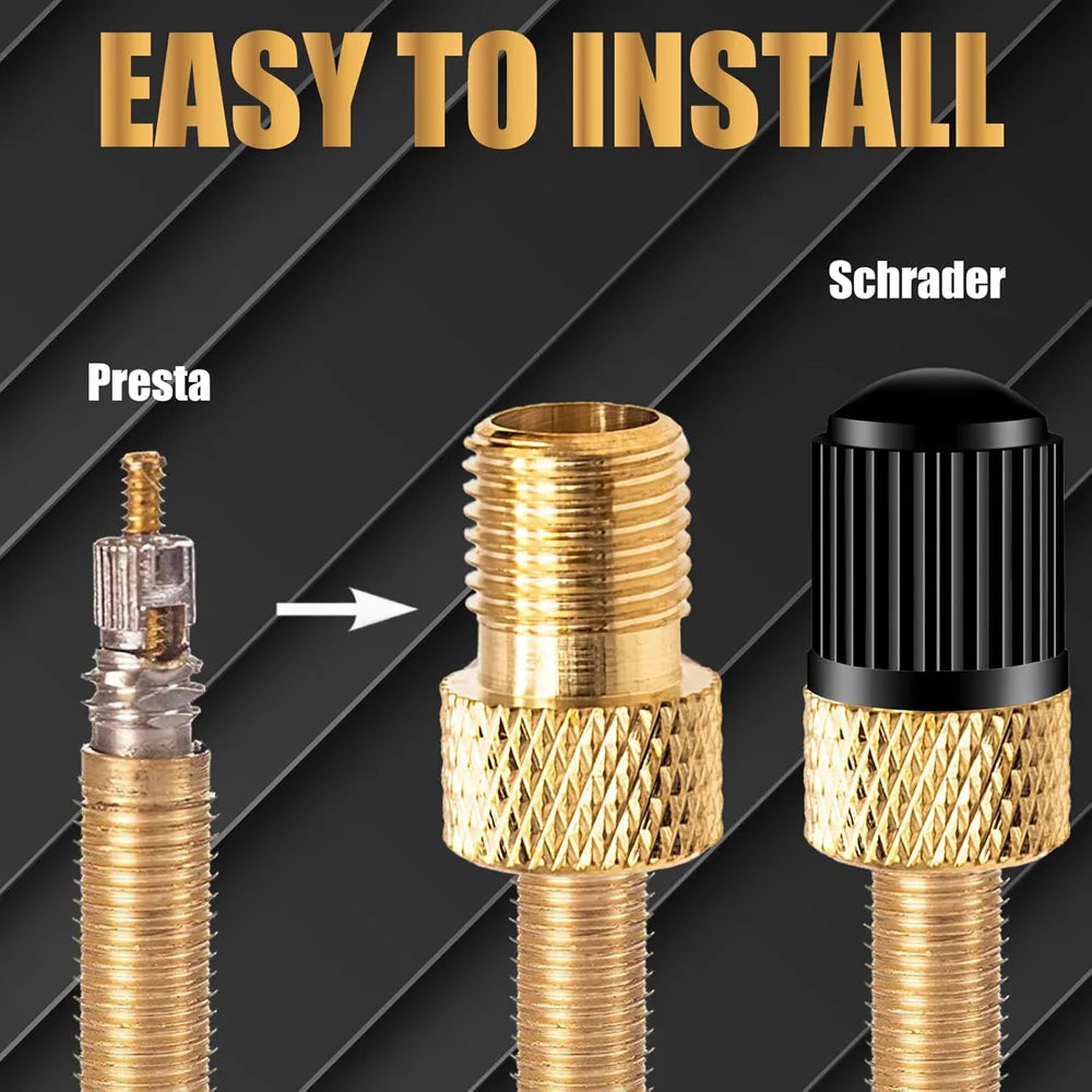 2Pcs Brass Presta Valve Adapter, Convert Presta to Schrader Adaptor, Inflate Tire for Bikes, 2 Pack Black Tire Valve Caps Oasis Select
