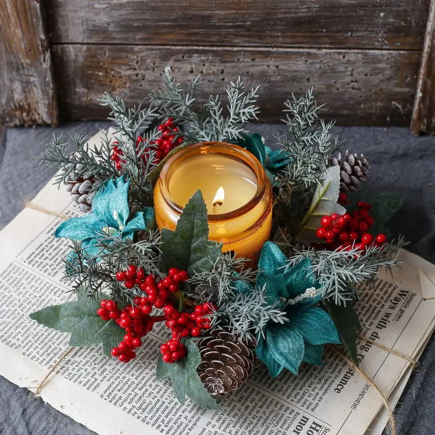 Christmas Candle Rings Table Decoration Christmas Wreath Candle Holder Ring Red Berries Table Centerpieces Candle Wreath Oasis Select