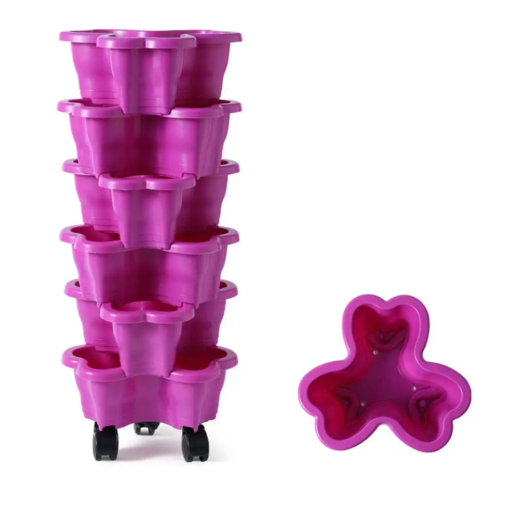 6-Tier Vertical Stackable Flower Pot Plastic 3D Space-saving Strawberry Vegetable Planter Container Garden Balcony Planting Pot Oasis Select purple