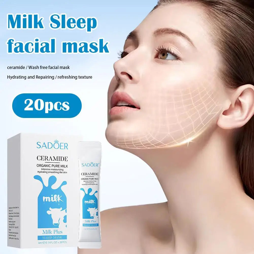 SADOER Ceramide Milk Sleep Mask – 20 Sachets Night Moisturizer Overnight Sleep Mask Oasis Select