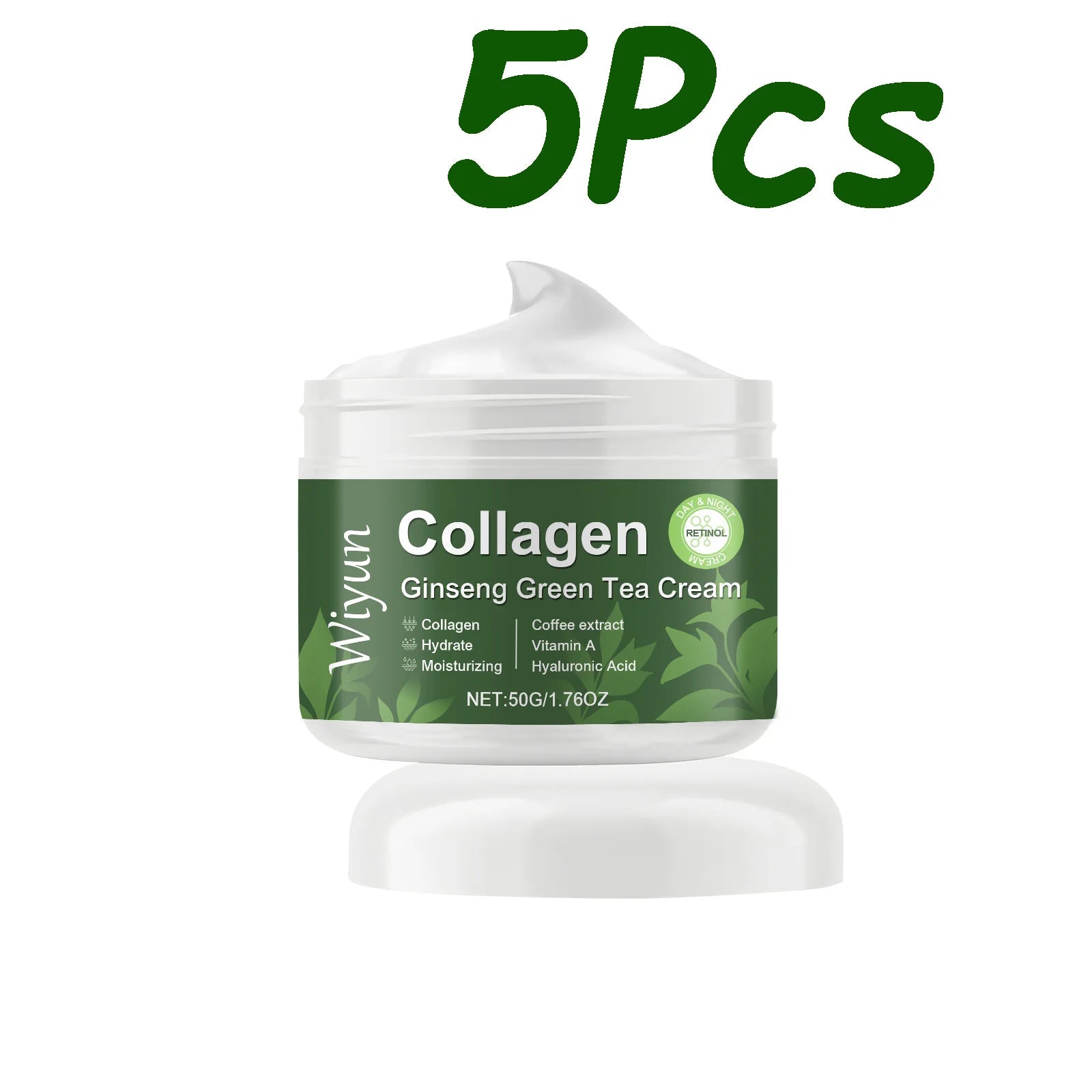Collagen Ginseng Green Tea Cream Anti-Aging Face Cream Firming Brightening Deep Moisturizing Revitalizing Nourishing Skin Care Oasis Select 5 x 50g Boxed