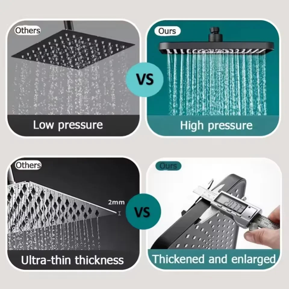 12" Square Rainfall Shower Head | 360° Adjustable Water Saving