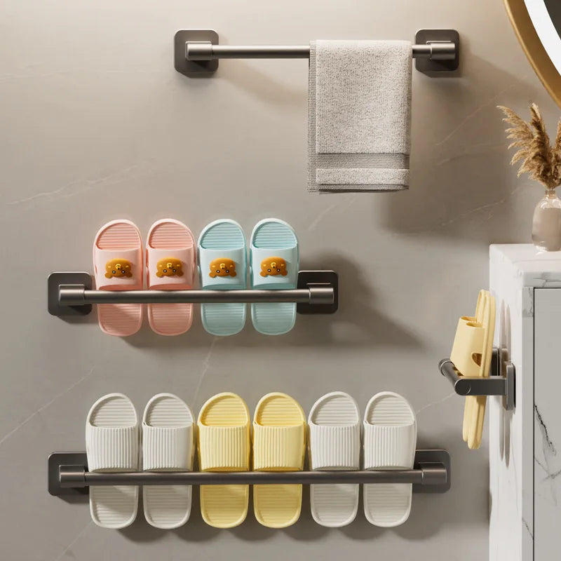 Bathroom Towel Rack Stainless Steel Towel Rack Slipper Rack Hole-Free Towel Bar Bathroom Shelf Organizer Kitchen Storage Racks Oasis Select