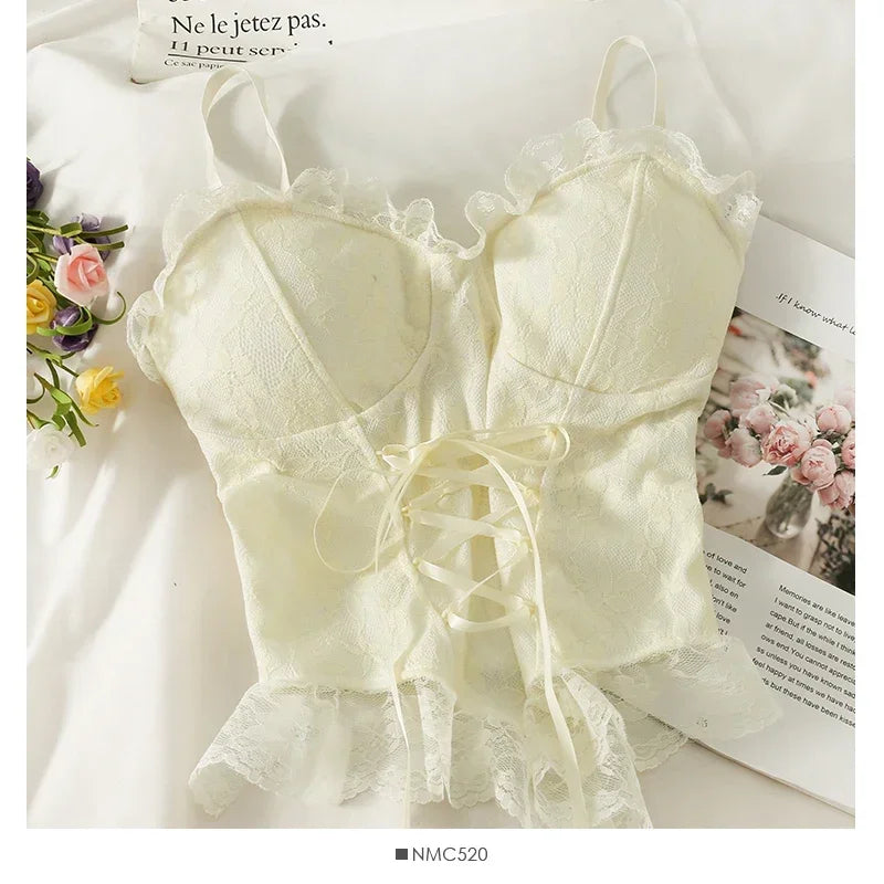 Clothes Blouses Sexy Crop Tops Women Corset Lace Bandage T-shirt Camisole Woman Sling Tank Top Fashion Sleeveless Waistcoat Oasis Select