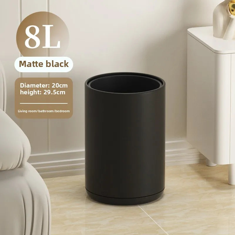 Black Walnut Imitation Solid Wood Grain Trash Can New Household Living Room and Kitchen High Appearance Level Paper Basket Oasis Select 8L black