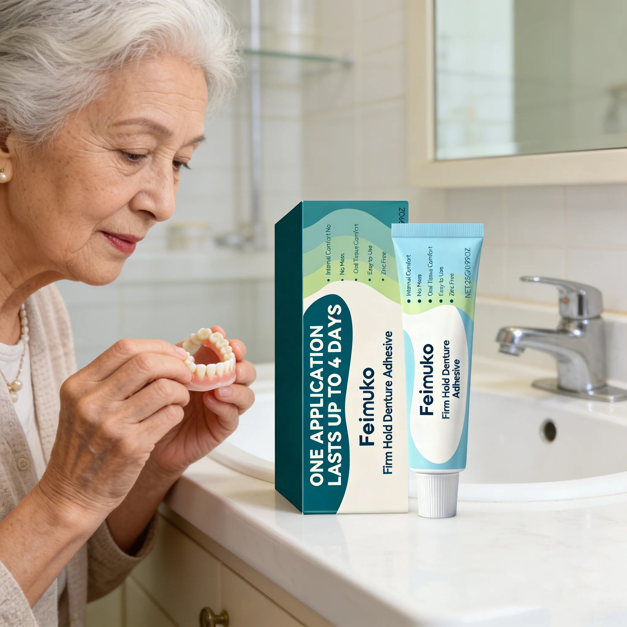 FEIMUKO Denture Adhesive Cream – Firm Hold & Gum Relief