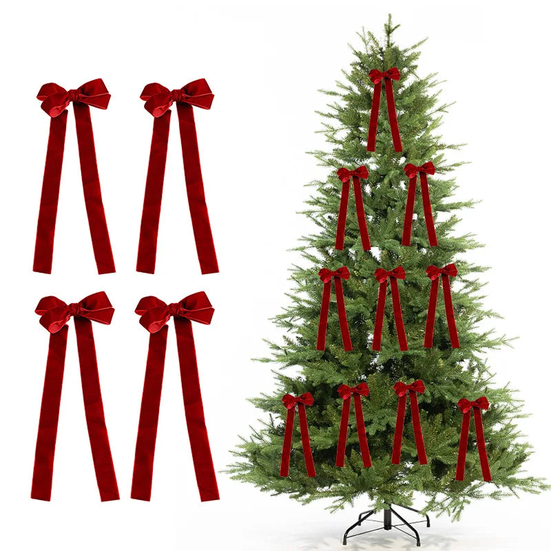5pcs Velvet Bow Christmas Double-Layer Burgundy Bow Hanging Ornaments for DIY Christmas Tree Decorations Oasis Select