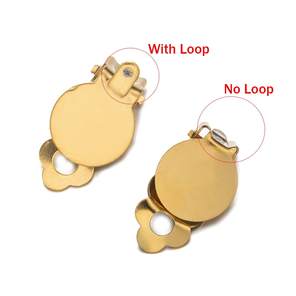 10pcs/Lot Stainless Steel Round Flat Ear Clip Base Converter Non-Pierced Earring Clips For DIY Jewelry Makings Accessories Craft Oasis Select