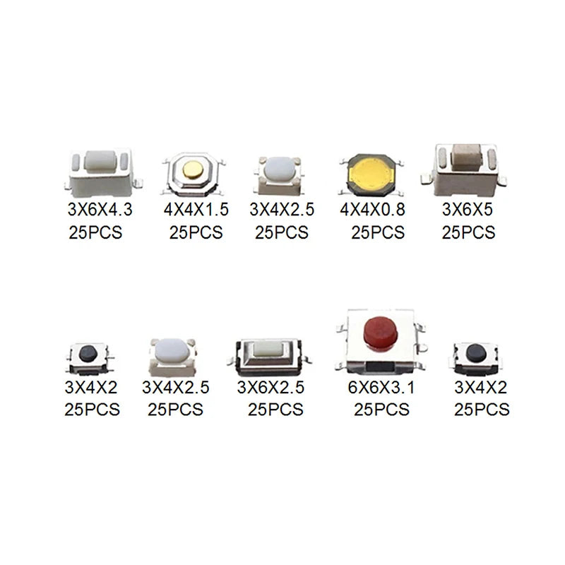 Durable Car Remote Control Button, 10 Different Types, 100/250 Pieces per Box, Ideal for Car Key Micro Switches Oasis Select